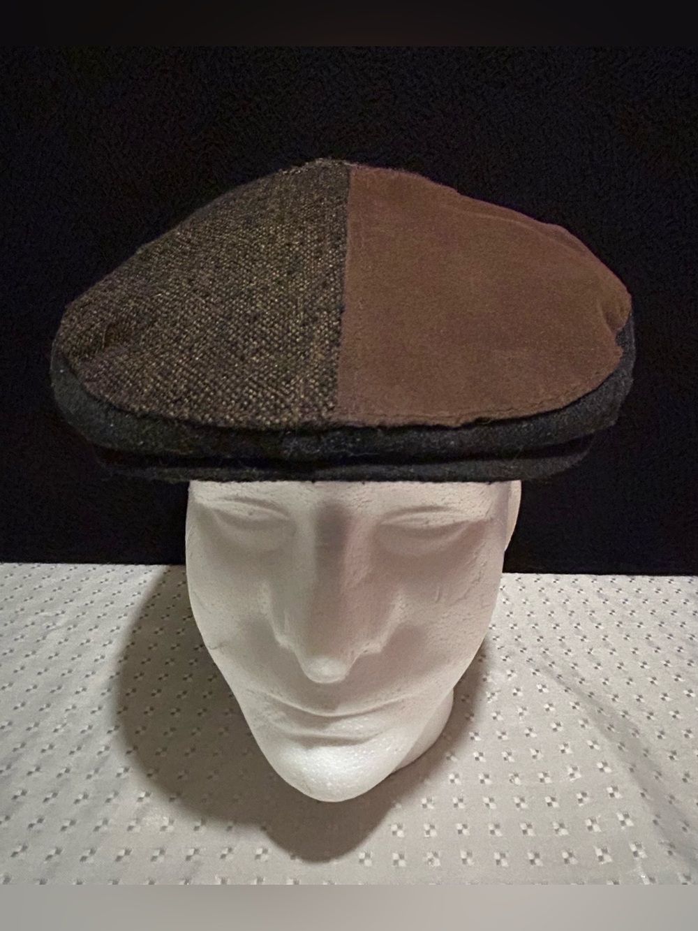 Lake of the Isles Tweed Suede Patchwork Wool Newsboy Driving Cap L/XL